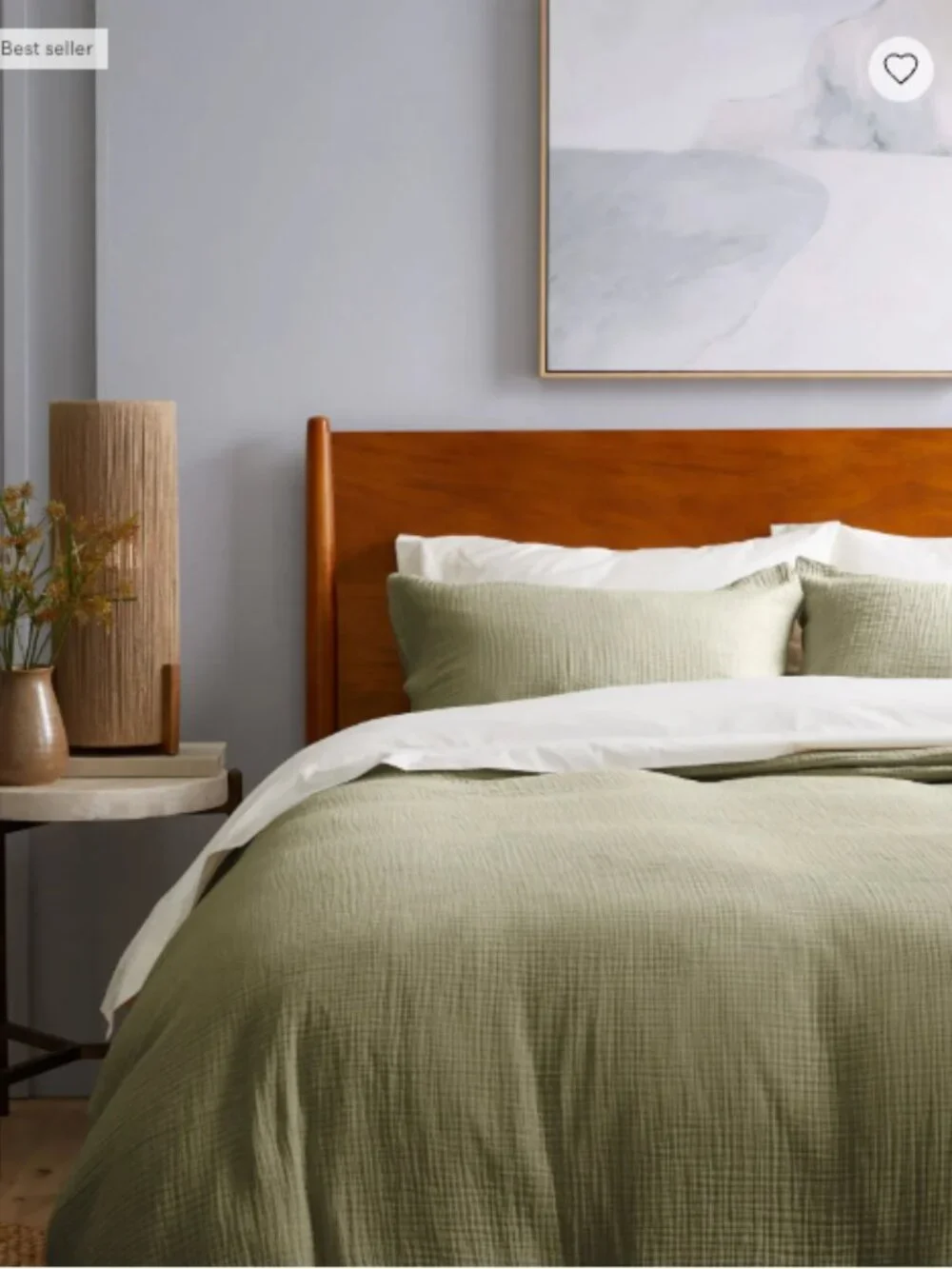 Quince Organic Cotton Gauze Duvet Cover Set - Olive - King/Cal King